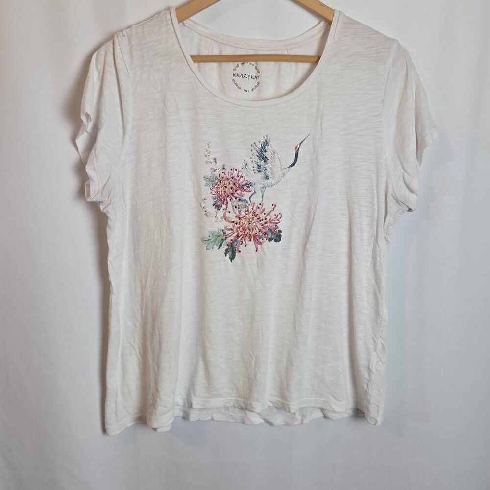 Crazy Kat White Floral Shirt Large